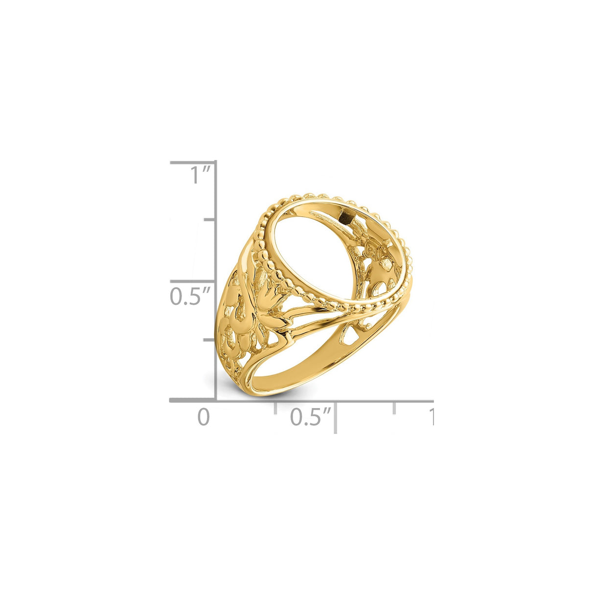 14 mm 14k Yellow Gold coin bezel ring for US 3¢ Trime Three Cent Silver — size reference (ruler)