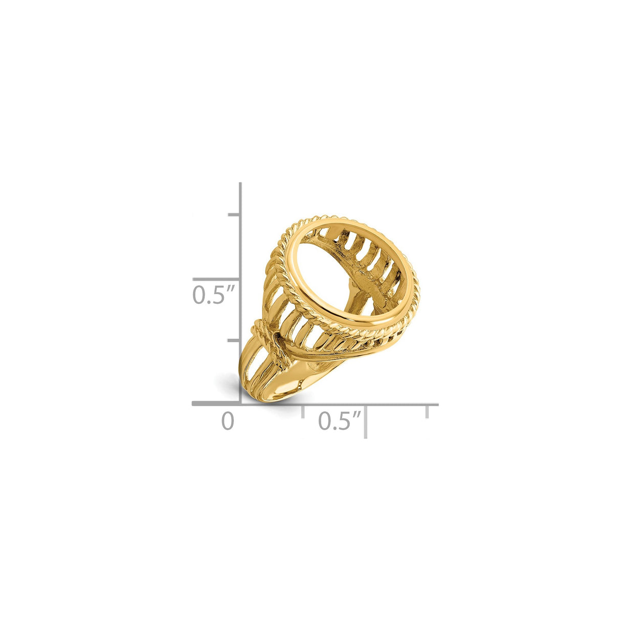 14 mm 14k Yellow Gold coin bezel ring for US 3¢ Trime Three Cent Silver — size reference (ruler)